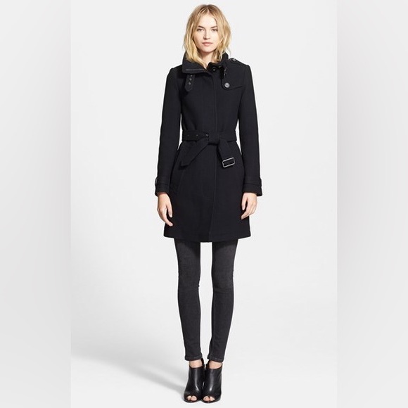 Burberry Jackets & Blazers - Burberry Brit Black Rushworth Belted Wool Cashmere Blend Trench Coat Size 6